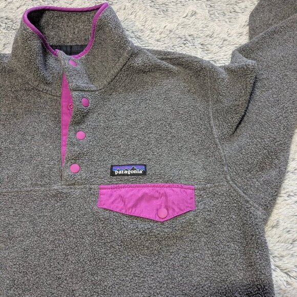 Patagonia Gray Pink Synchilla Snap-T Fleece Pullover Medium - Picture 3 of 7